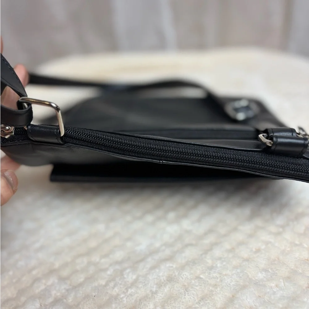 Champs Black Smooth Leather RFID Messenger Crossbody Bag